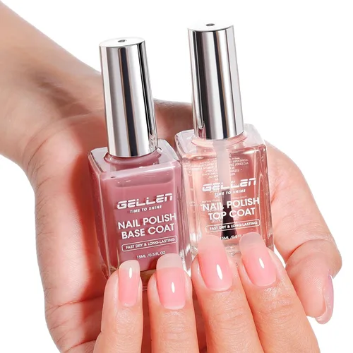 Vista 14 de GELLEN Esmalte de uñas base transparente, capa superior, base con tinte rosa claro y capa superior brillante sin necesidad de limpieza