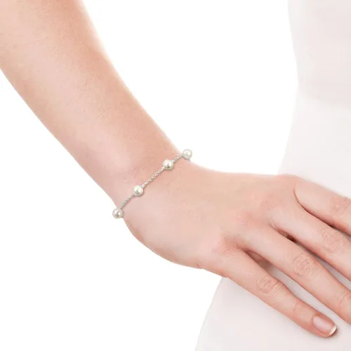 Vista 6 de AeraVida Pulsera ajustable de cadena de plata esterlina con perlas blancas luminosas - 7 pulgadas, perla