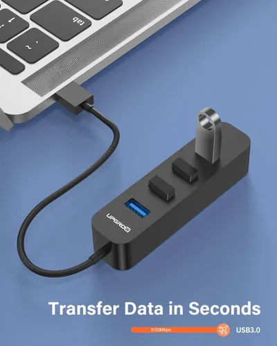 Vista 4 de Upgrow Hub USB 3.0 de 4 puertos USB con divisor USB de 5 Gbps para portátil MacBook Mac Pro Mac mini iMac Surface Pro XPS PC Flash Drive Mobile Negro