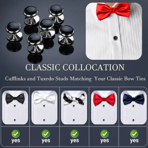 Vista 5 de HAWSON Juego de gemelos y tachuelas de esmoquin para hombre con caja de regalo joyas o accesorios para hombre adecuados para traje negro, camisas