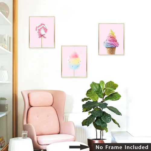 Vista 7 de Póster de arte de pared de caramelo, impresiones artísticas de helado, decoración de lienzo para habitación de niña Unframed Artwork, 8x10 Inch