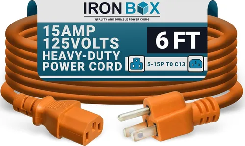 Vista 47 de IronBox Electric - Cable de Alimentación de Servicio Pesado 5-15P a C13 - Cable PC SJT 14/3 de 3 Clavijas 15A 125V - Cable para Computadora