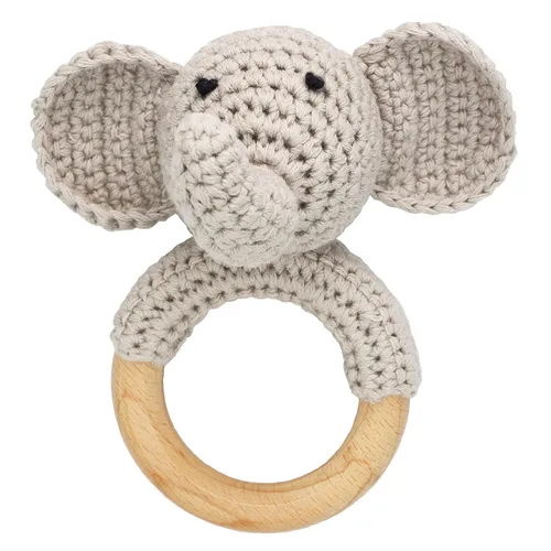 Vista 5 de Joliecraft Woodland Friends - Juguete de sonajero y agitador para bebé con anillo de dentición de madera para bebés de 3, 6, 9, 12 meses Oso Marrón