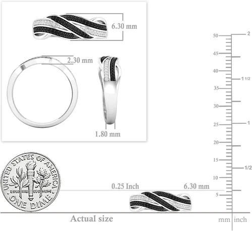 Vista 5 de Dazzlingrock Collection 0.15 Cttw Round Black & White Diamond Criss-Cross Swirl Ring for Her in 10K Solid Gold