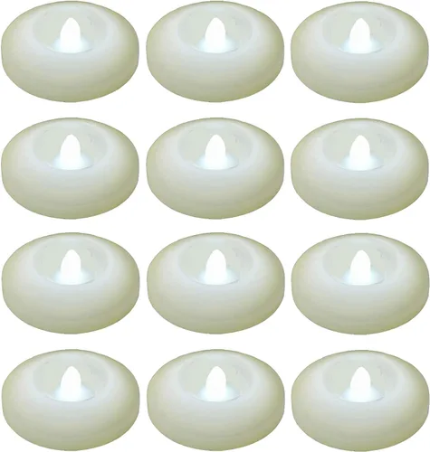 Vista 11 de Velas flotantes LED sin llama, rosa de cera de 2.5 pulgadas con batería LED parpadeante que funciona más de 100 horas de velas impermeables