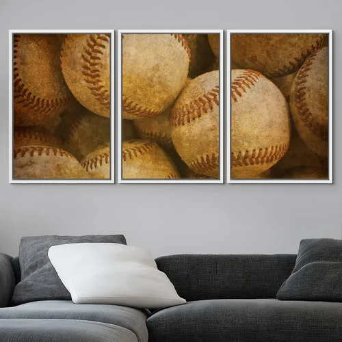 Vista 164 de wall26 Lienzo enmarcado para pared, juego de arte de primer plano, detalles de costuras de béisbol, atletas deportivos, fotografía, moderno