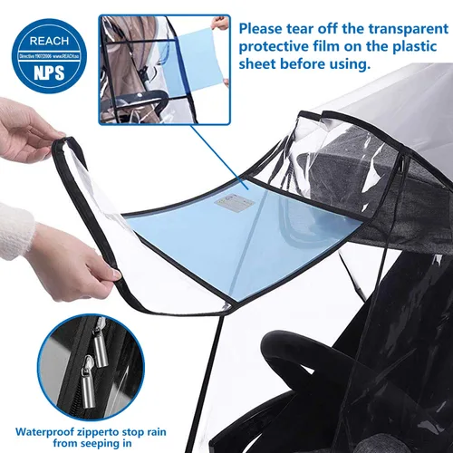Vista 2 de Funda de lluvia para cochecito y mosquitera para cochecito de bebé (juego de 2 piezas), accesorio universal para cochecito, impermeable, protección