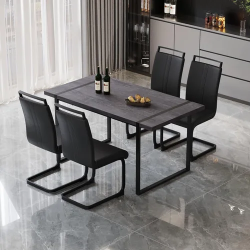 Vista 23 de Juego de mesa de comedor moderno para 4, juego de mesa y sillas de cocina de madera, juego de mesa de comedor de 5 piezas con 1 mesa de MDF y 4