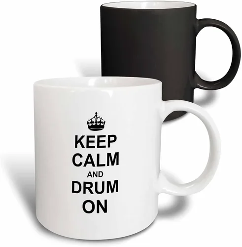 Vista 13 de 3dRose - Taza con texto en inglés "Keep Calm And Drum On", color negro