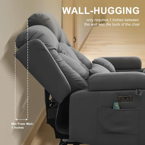 Vista 9 de URRED Sofá reclinable Power Loveseat con masaje y calor, gris ceniza