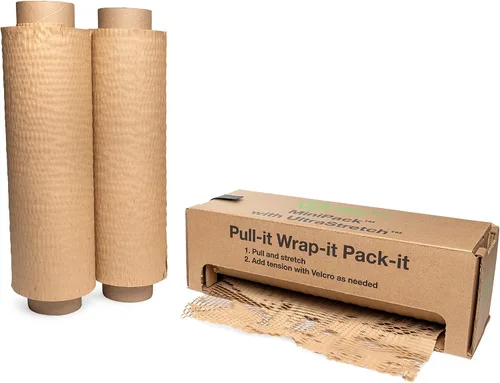 Vista 9 de IDL Packaging Juego de papel de embalaje de panal, marrón, rollo de papel kraft HexcelWrap de 15 pulgadas x 1400 pies en caja autodispensada + 1