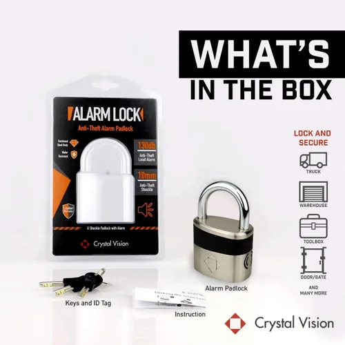 Vista 5 de Crystal Vision - Cerradura de alarma antirrobo de 130 db, resistente a la intemperie, multiuso (0.394 pulgadas)