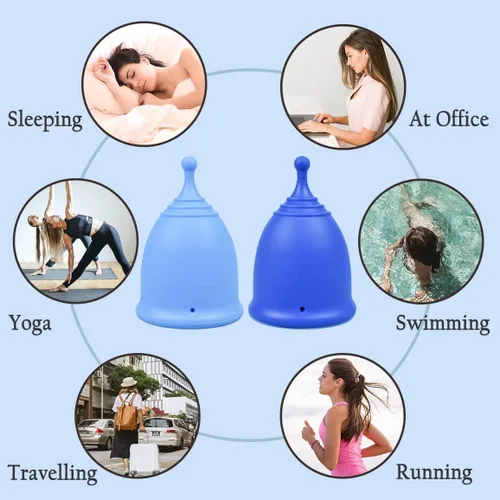 Vista 9 de SHORDY Juego de 2 tazas menstruales (pequeñas/grandes) con caja, copa menstrual suave y copas de período flexibles para mujeres de hasta 12 horas