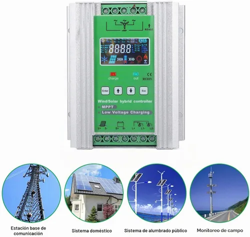 Vista 3 de Controlador solar de viento MPPT de 2000 W para viento de 0 a 1000 W con sistema de panel solar de 0-1000 W, controlador MPPT Boost con función