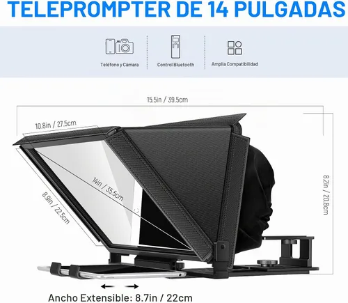 Vista 6 de NEEWER X12 Teleprompter de Aluminio con Control Remoto RT-110 (Conectado a través de Bluetooth en la Aplicación NEEWER Teleprompter) y Estuche