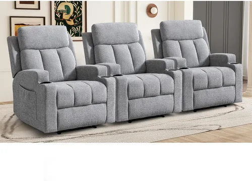 Vista 12 de CANMOV Silla reclinable manual con masaje y calor, cómoda silla reclinable con brazos y respaldo sobrerellenos, sofá individual reclinable manual