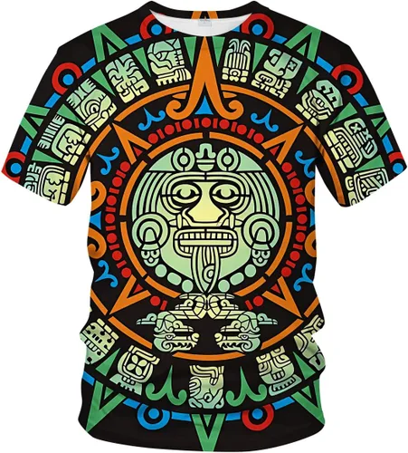 Vista 11 de LAOLIUSN Camiseta azteca para hombre con diseño de tótems mayas con estampado mexicano Beige