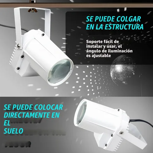 Vista 2 de Luz de Bola de Discoteca, PinSpot LED Blanco de 3W para Iluminar Bola de Espejo, Luces de PinSpot para DJ en el Escenario (Cáscara Blanca)