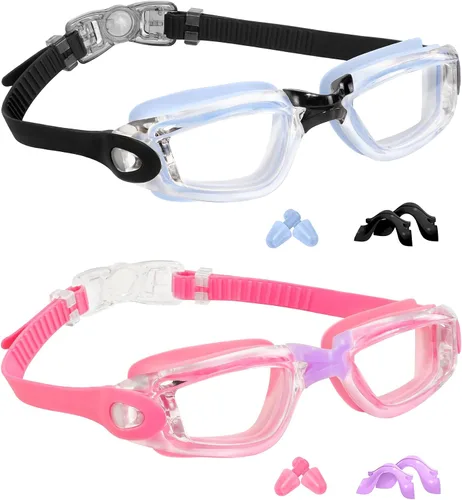 Vista 10 de EverSport Gafas de natación para niños, paquete de 2 gafas de natación para niños y adolescentes, gafas de natación antivaho anti-UV para jóvenes