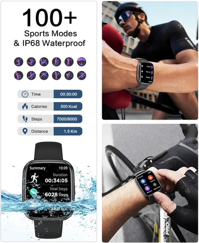 Vista 4 de Relojes inteligentes para hombres/mujeres, llamada Bluetooth de 1.75 pulgadas, reloj inteligente de voz AI, monitor de frecuencia cardíaca 24/7
