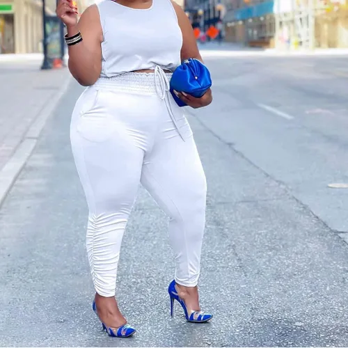 Vista 4 de Trajes de 2 piezas de talla grande para mujer, conjunto de pantalones de leggings apilados