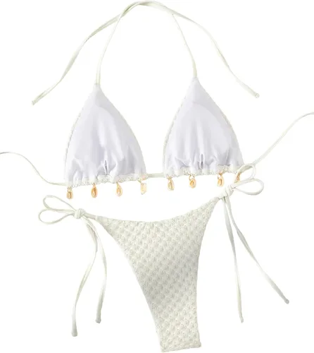 Vista 2 de Verdusa Conjunto de bikini de 2 piezas para mujer, con nudo de corbata, halter y pompón triangular