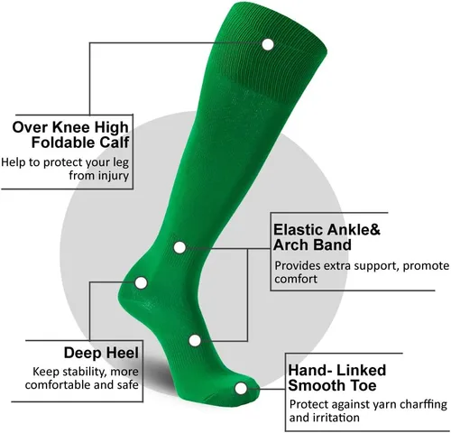 Vista 4 de FOOTPLUS Calcetines de béisbol y sóftbol, unisex, por encima de la rodilla, sólidos, deportivos, rugby, fútbol, regreso a casa