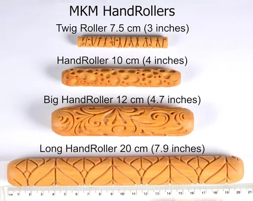Vista 4 de MKM Pottery Tools Rodillos de mano grandes de madera para arcilla (BHR-01 Diagonal Basketweave)