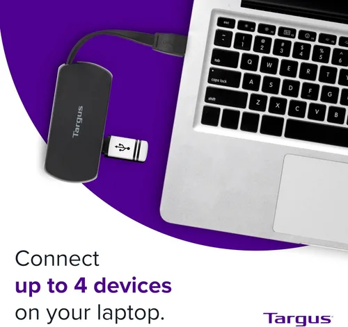 Vista 3 de Targus Concentrador USB 2.0 de 4 puertos, color negro, compatible con PC y Mac, elegante y apto para viajes (ACH114US)