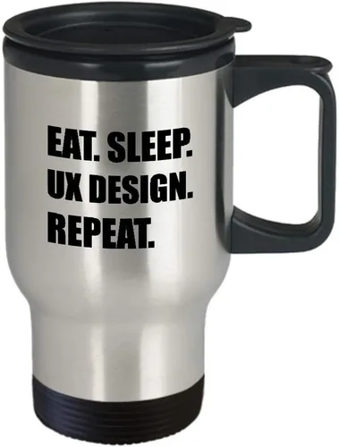 Vista 2 de UX Designer Gifts - Taza de viaje con aislamiento para café, diseño Eat Sleep UX, repetición de diseño, experiencia de usuario, interfaz de usuario
