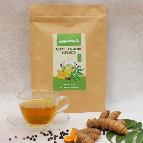 Vista 4 de iqra Neemveda Neem infusión de té de hierbas de cúrcuma con pimienta negra para alta absorción, 50 bolsas de té