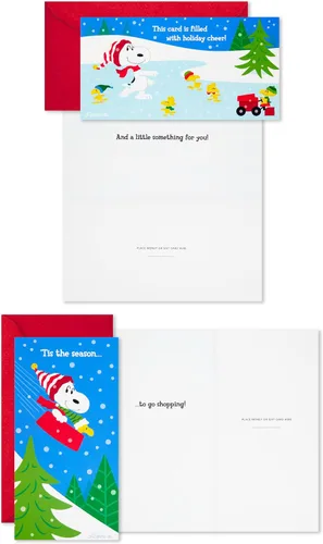 Vista 4 de Hallmark Peanuts - Juego de tarjeteros o portamonedas de Navidad, Charlie Brown y Snoopy (36 tarjetas con sobres)