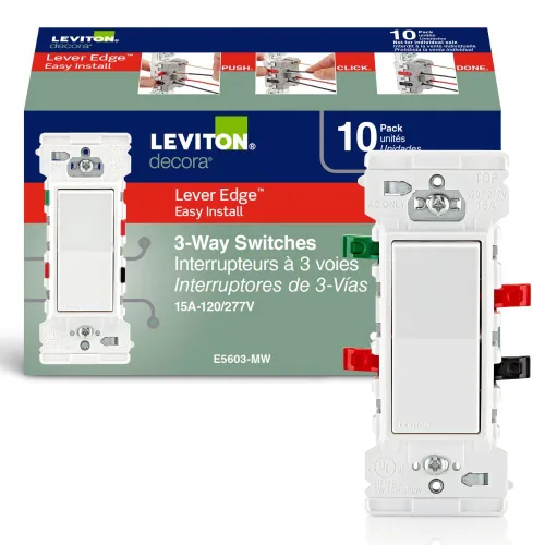Vista 8 de Leviton Lever Edge - Interruptor basculante de 3 vías de 15 amperios, E5603-SW, color blanco