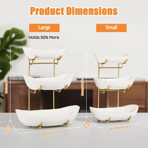 Vista 30 de Cesta de fruta de 3 niveles, frutero de cerámica para encimera de Negro