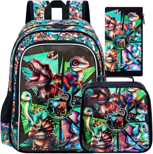 Vista 18 de gxtvo Mochila para niños de 3 piezas, 16 pulgadas con lonchera, resistente al agua, para preescolar, Astronauta Cohete Azul, Tamaño único, Impresión