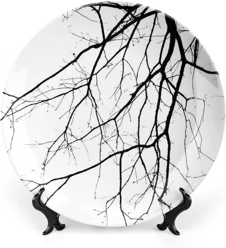 Vista 18 de Platos de cerámica, platos de cerámica decorativos en blanco y negro, callejón europeo oscuro por la noche, calle vacía, 6 pulgadas, para comedor