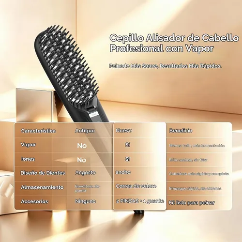 Vista 7 de Cepillo alisador de pelo de vapor iónico para cabello y cabello rizado