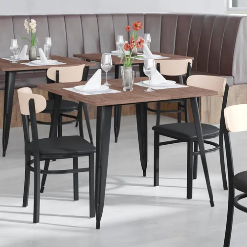 Vista 5 de Flash Furniture Wright - Silla de comedor comercial, respaldo de madera con acabado de abedul natural, asiento de vinilo negro, 500 libras