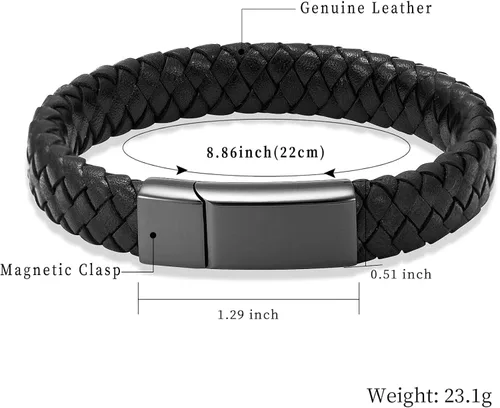Vista 2 de Oinsi Pulseras de cuero para cremación para mujeres y hombres, pulsera trenzada de 0.472in, urna conmemorativa, regalos de joyería con cierre
