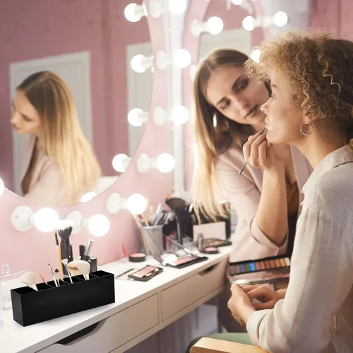 Vista 6 de Paquete de 2 soportes acrílicos para brochas de maquillaje, 6 compartimentos, organizador de lápices, soporte para lápices de escritorio