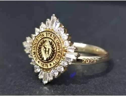 Vista 5 de Ssjewel Custom University Logo Ring Personalized College Class Ring For Women Cz Graduation Ring 14K Gold Finish Women High School Ring Handmade