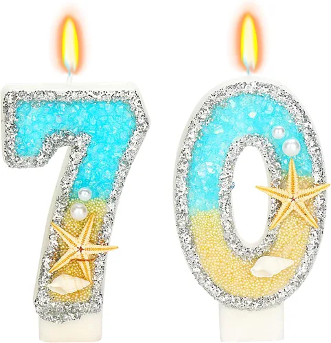 Vista 8 de Vela número 1 de estrella de mar de playa para decoración de pastel Plata