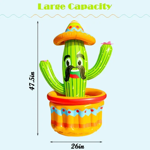 Vista 4 de PARENTSWELL Enfriador inflable de cactus de 47.5 pulgadas, enfriador de bebidas inflable para fiestas de verano, cubo de hielo inflable, suministros