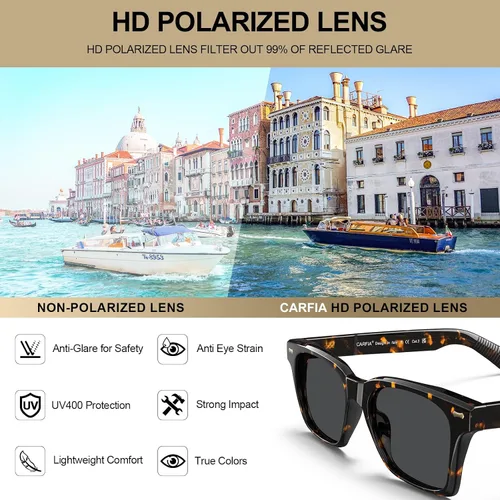 Vista 5 de CARFIA Thick Square Polarized Sunglasses Men, Retro 90s Style Vintage UV400 Protection Sun Glass