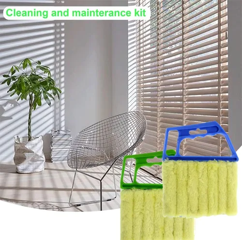 Vista 5 de 2 piezas de limpiador lavable para persianas de ventana, mini cepillo de mano para persianas de madera, persianas venecianas y plumero de aire
