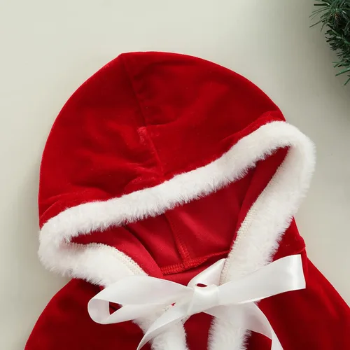 Vista 3 de Capa de Navidad para bebé, capa de terciopelo con capucha para niños pequeños, con piel, Sra. Papá Noel, disfraz de Navidad