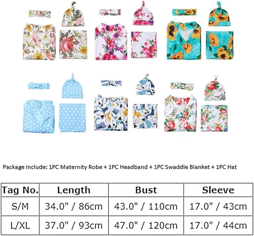 Vista 7 de AWIBMK Mommy and Me Robe and Swaddle Set Floral Maternity and Baby Matching Delivery Blanket Headband for Mom Girl Boy 4pcs