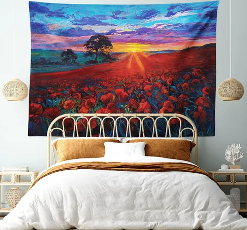 Vista 41 de Ambesonne Tapiz verde, fases lunares alrededor de un árbol de la vida, impresión de diseño bohemio de astrología nocturna, decoración de tela