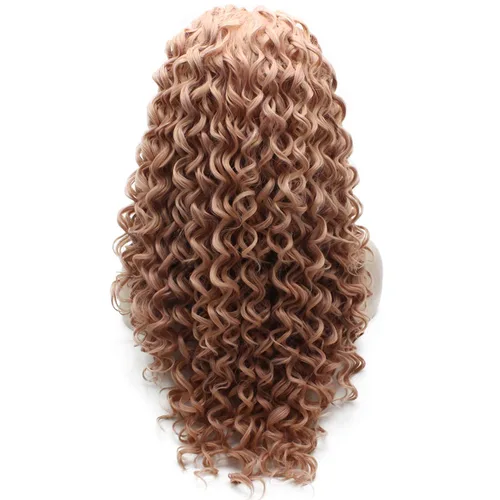 Vista 9 de Mxangel - Peluca de cabello sintético largo y rizado con encaje frontal, color morado, resistente al calor, para fiesta de cosplay