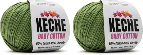 Vista 50 de Keche Hilo de Algodón, 60% Algodón 40% Hilo Acrílico, Hilo de Algodón Suave para Crochet y Tejer, Hilo Amigurumi 1 Madeja/Bola 1.76 Oz (50g) / 180